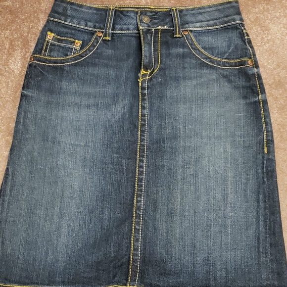 red engine denim skirt